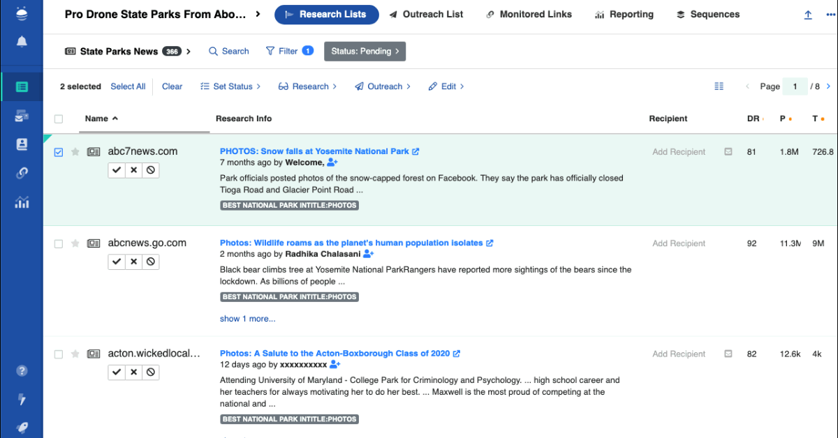 Buzzstream interface