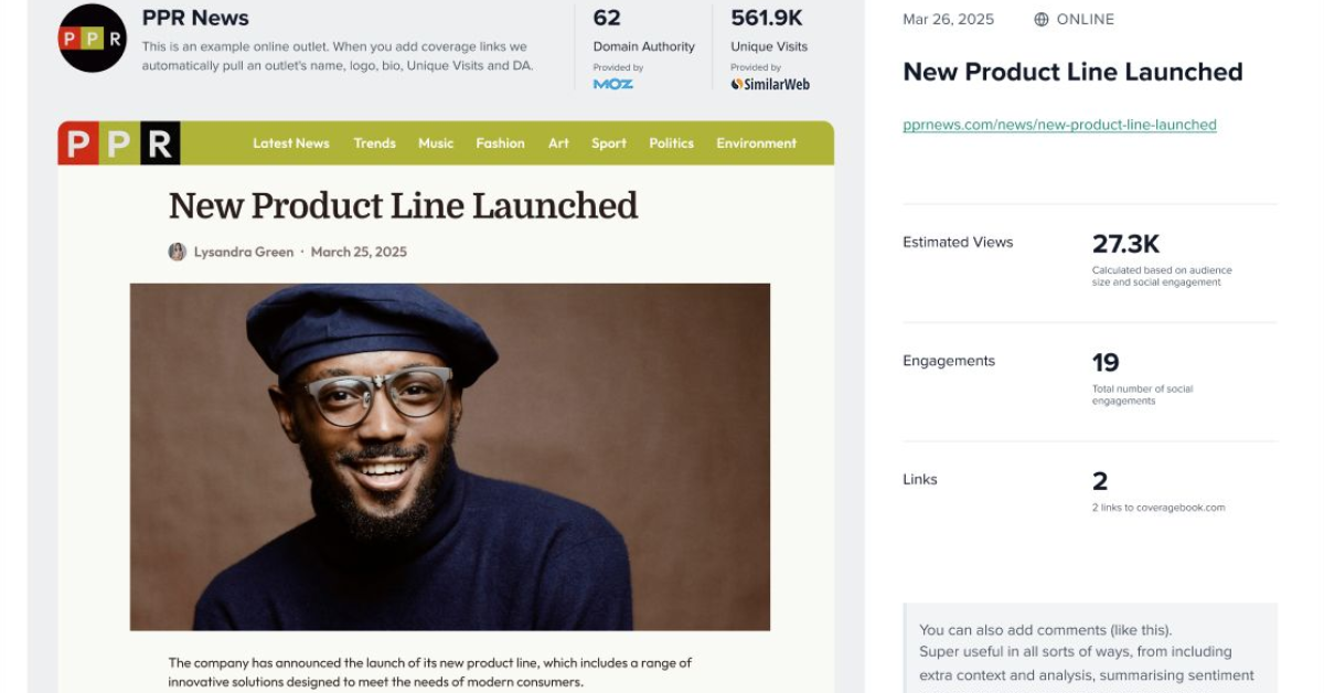 Coveragebook interface